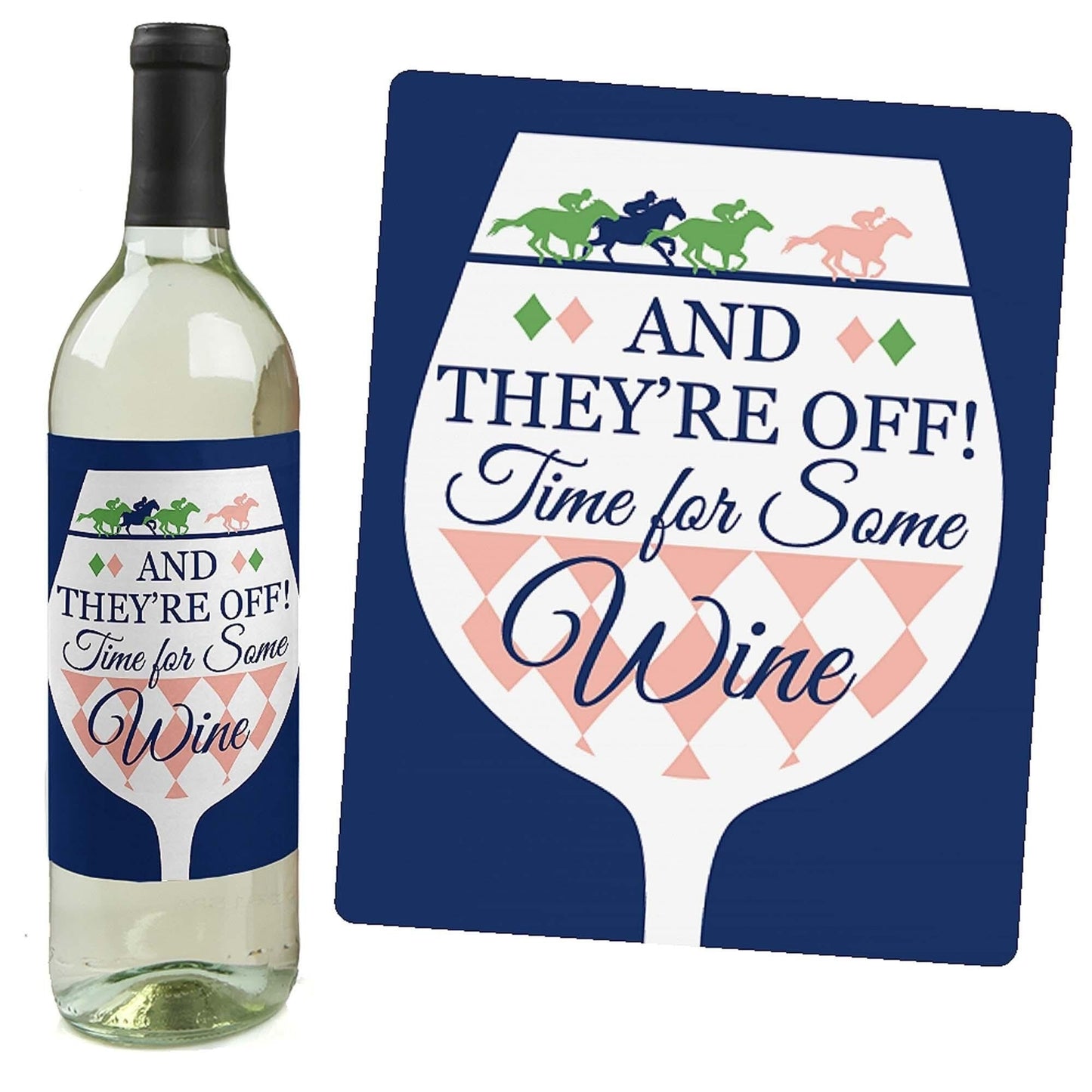 Kentucky Horse Derby - Horse Race Party Decorations for Women and Men - Wine Bottle Label Stickers - Set of 4