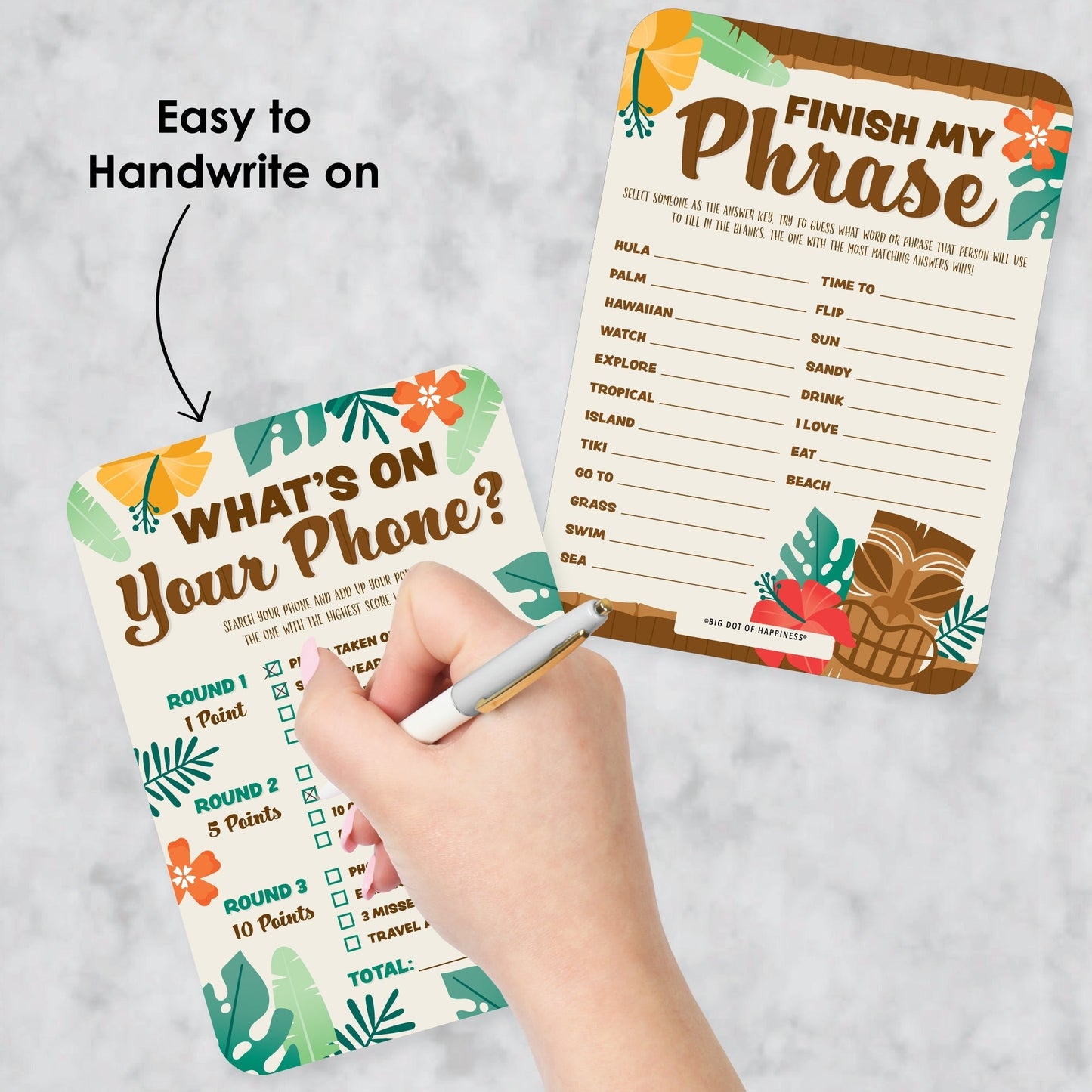Tropical Luau - 2-in-1 Hawaiian Beach Party Cards - Activity Duo Games - Set of 20