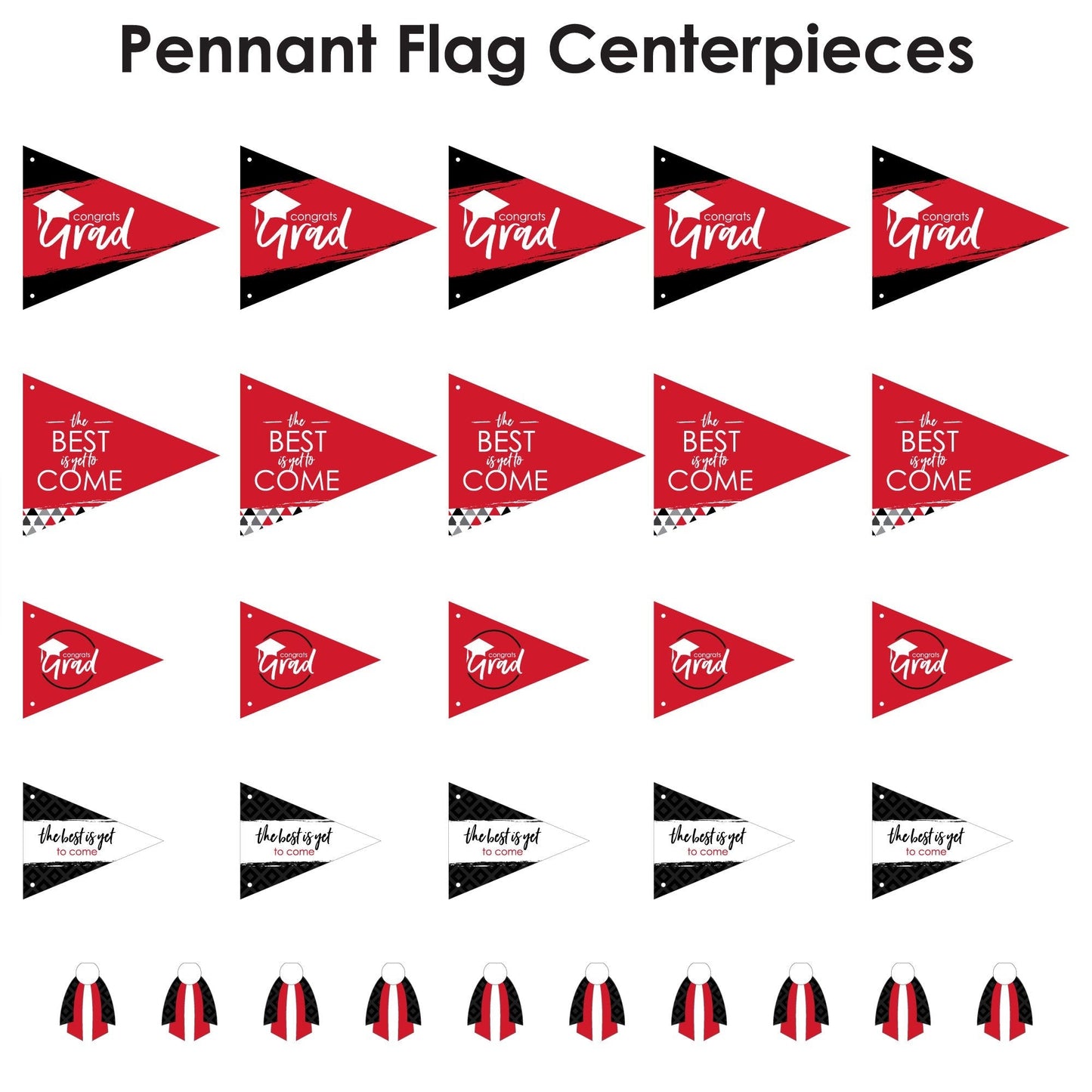 Red Grad Pennant Flags - 20 Ct