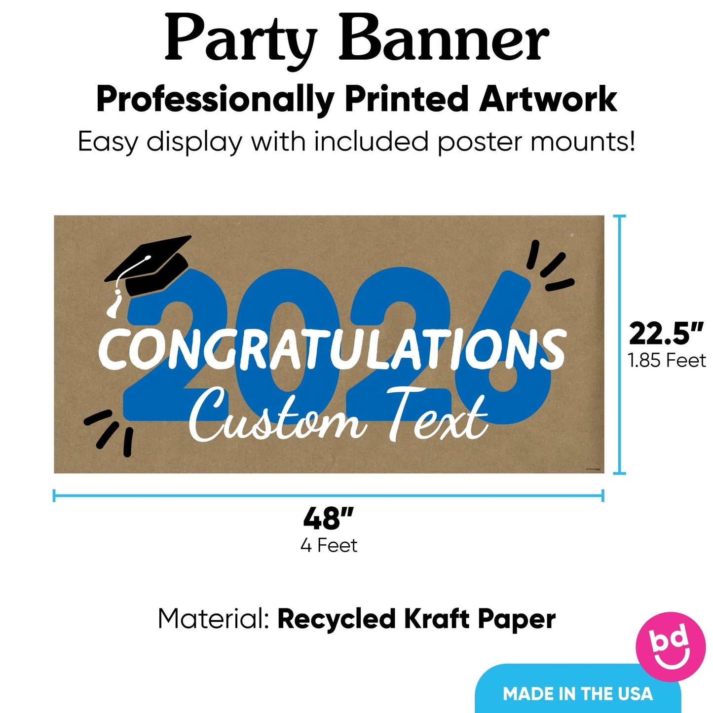 Custom Text Blue 2026 Grad Kraft Banner