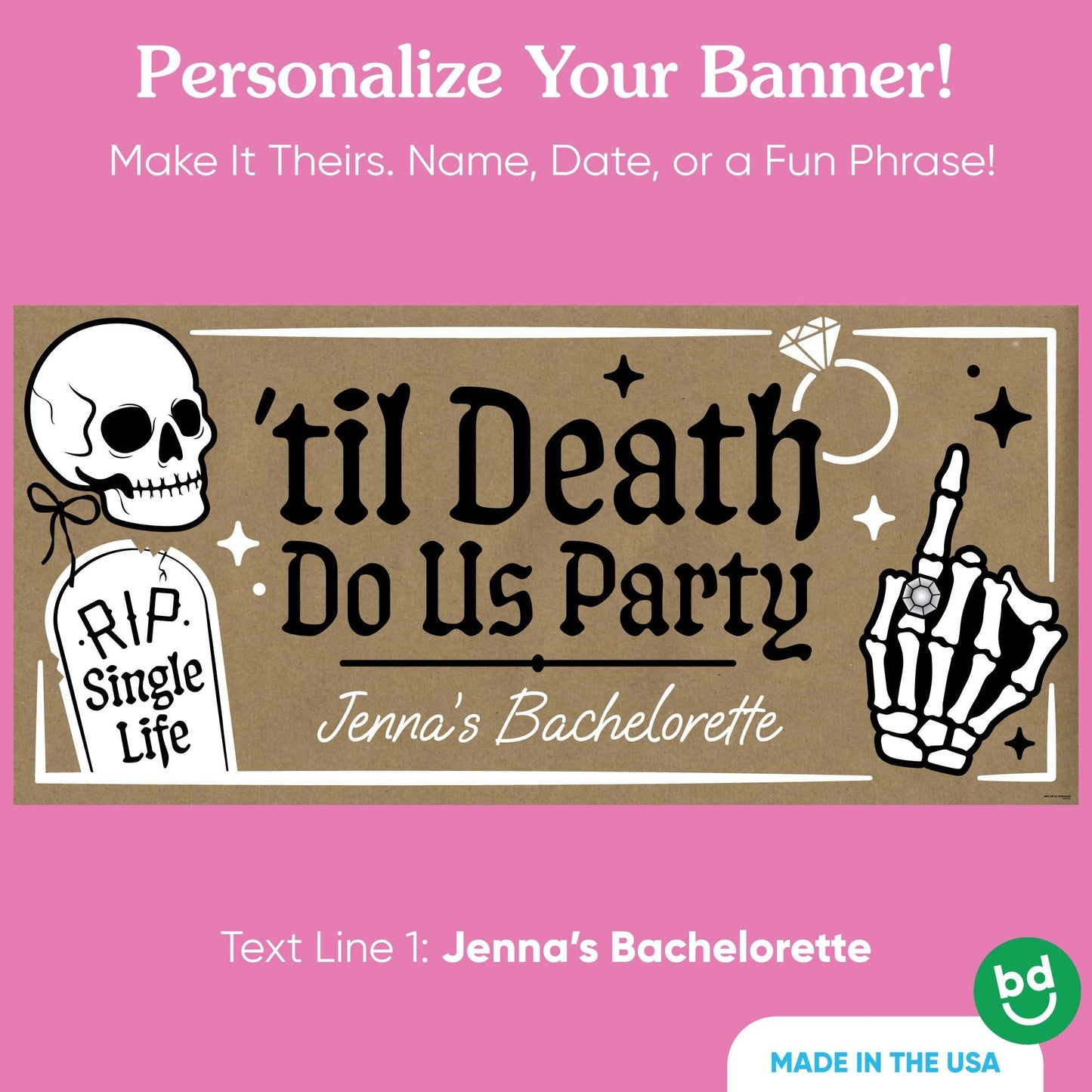Custom Text Til Death Do Us Party Kraft Banner