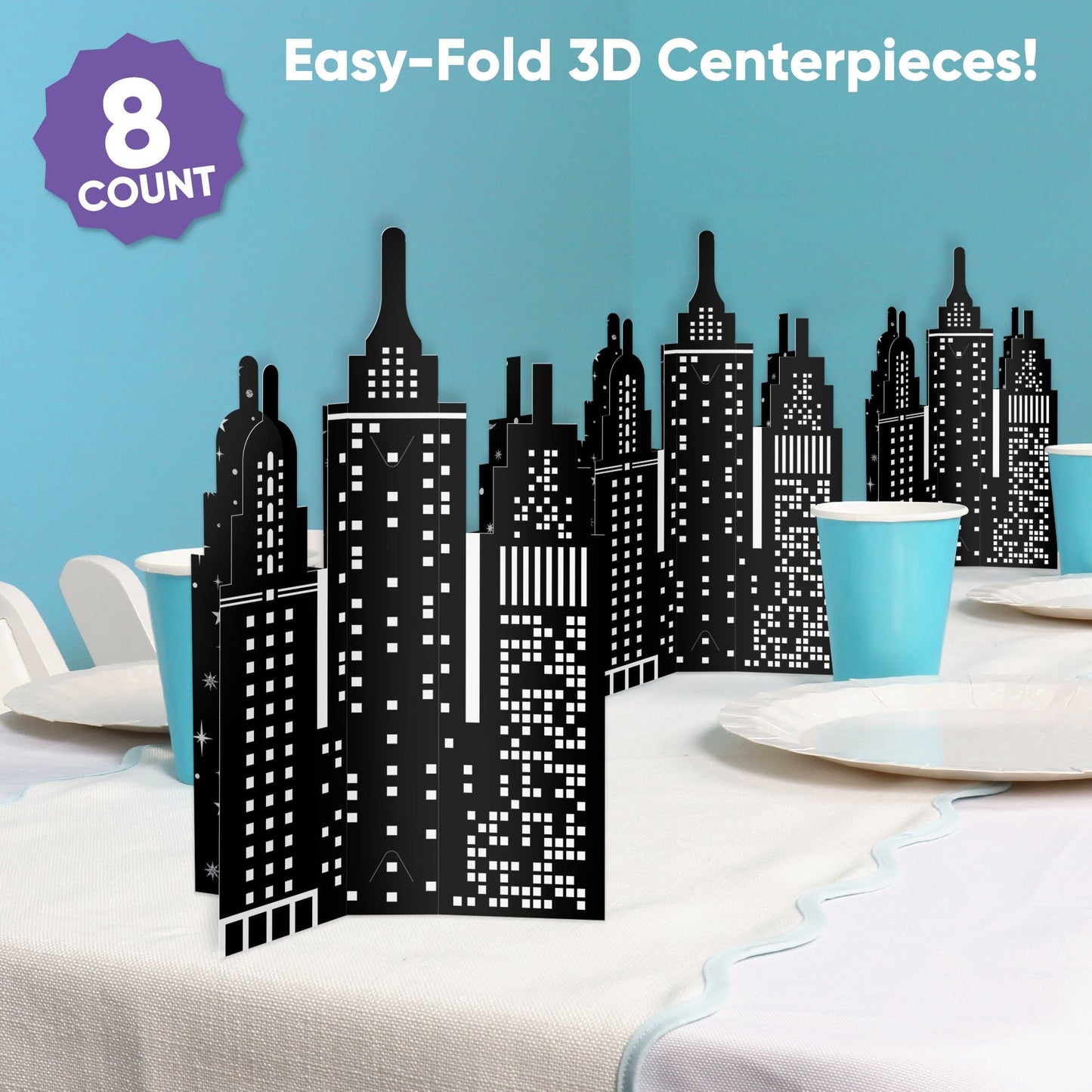Nighttime City Skyline 3D Centerpieces - 8 Ct