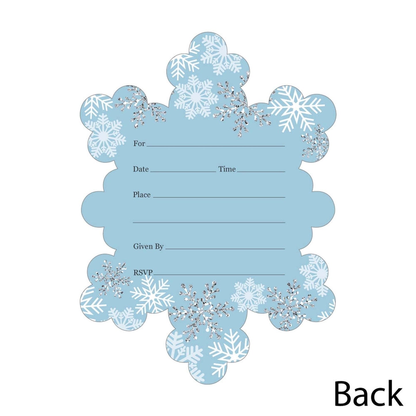 Winter Wonderland - Shaped Fill-In Invitations - Snowflake Holiday Party and Winter Wedding Invitation Cards with Envelopes - Set of 12