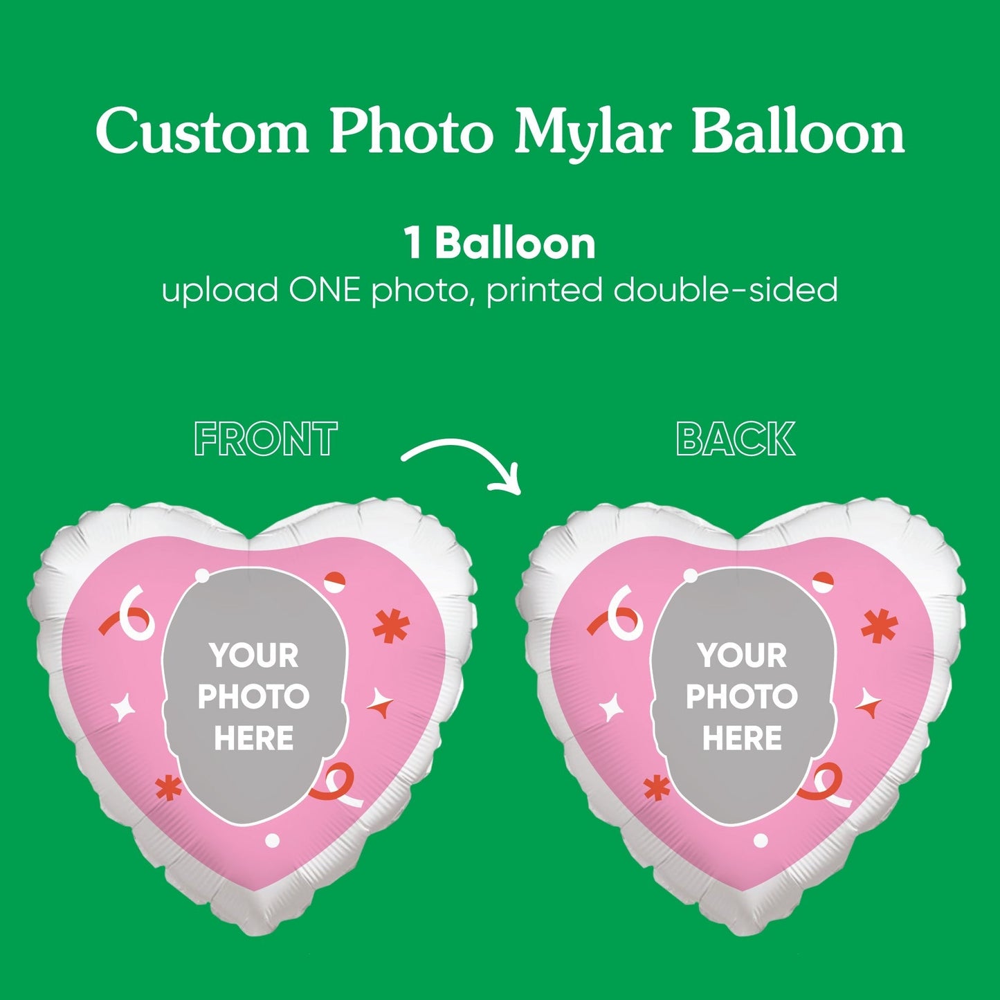 Personalized Fun Face Pink Heart Balloon – Double Sided – 1 Count