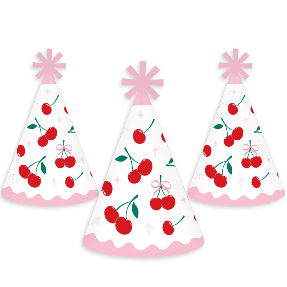 Cherry Cone Party Hats - Set of 8 (Standard Size)