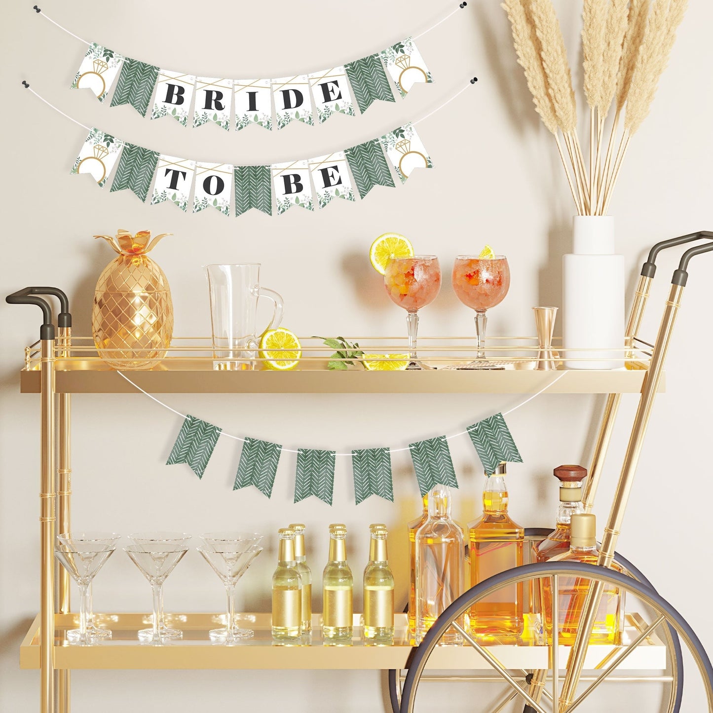 Boho Botanical Bride - Greenery Bridal Shower and Wedding Party Mini Pennant Banner - Bride To Be