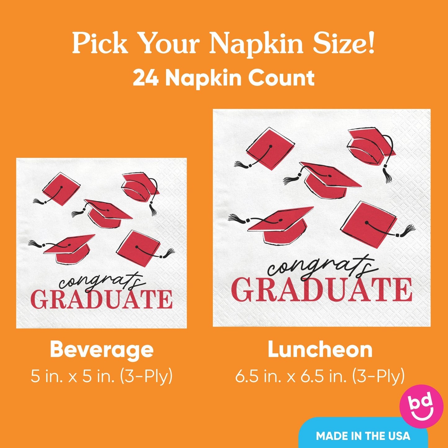 Napkins - Red Graduation - 24 Ct