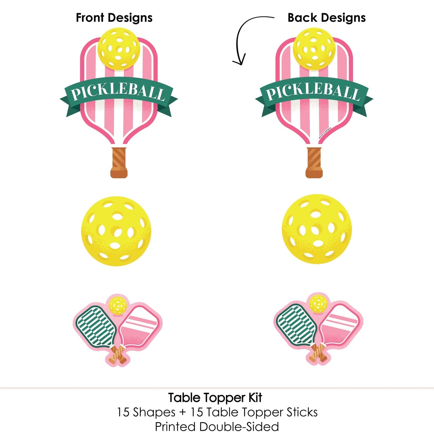 Pink Pickleball - Country Club Party Centerpiece Sticks - Table Toppers - Set of 15