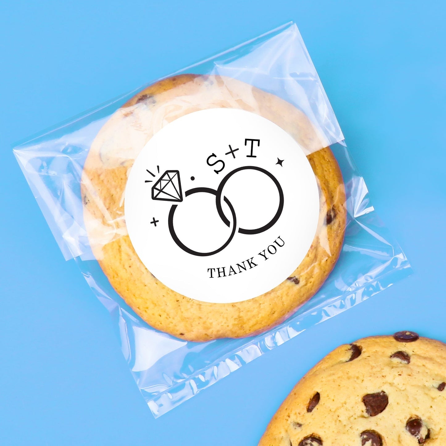Custom Text Stickers & Clear Cookie Bags - Wedding Rings