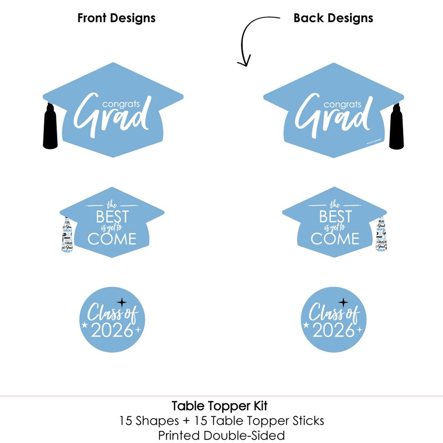 Light Blue Grad - Best is Yet to Come - 2026 Light Blue Graduation Party Centerpiece Sticks - Table Toppers - Set of 15