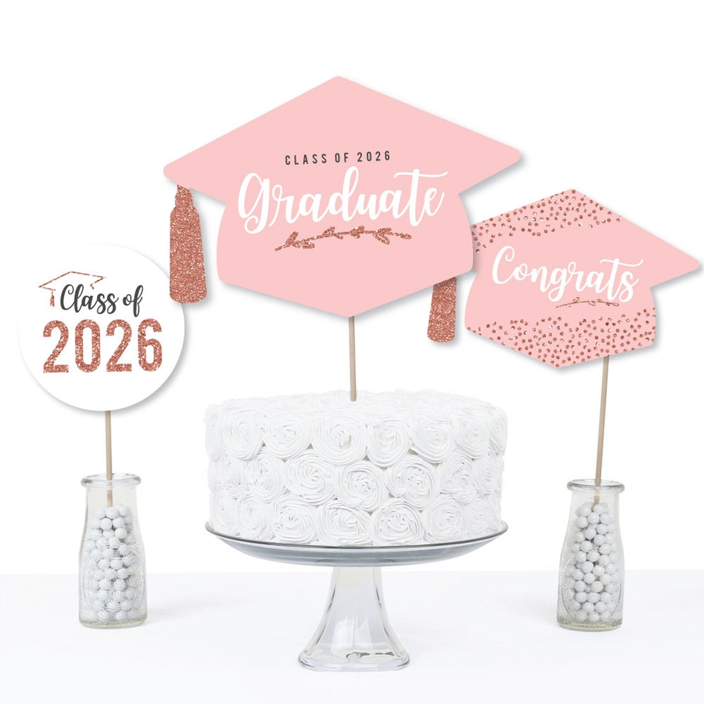 Rose Gold Grad - 2026 Graduation Party Centerpiece Sticks - Table Toppers - Set of 15