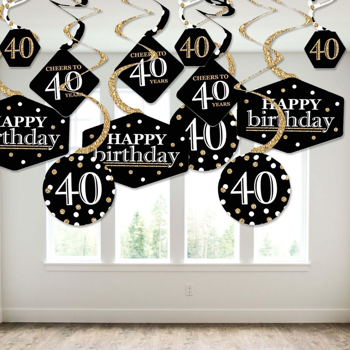 Adult 40th Birthday - Gold - Birthday Party Hanging Decor - Party Decoration Swirls - Set of 40