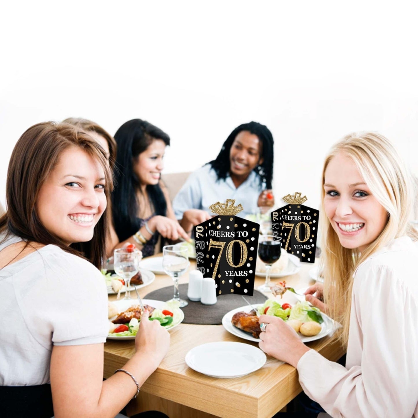 Adult 70th Birthday - Gold - Table Decorations - Birthday Party Fold and Flare Centerpieces - 10 Count