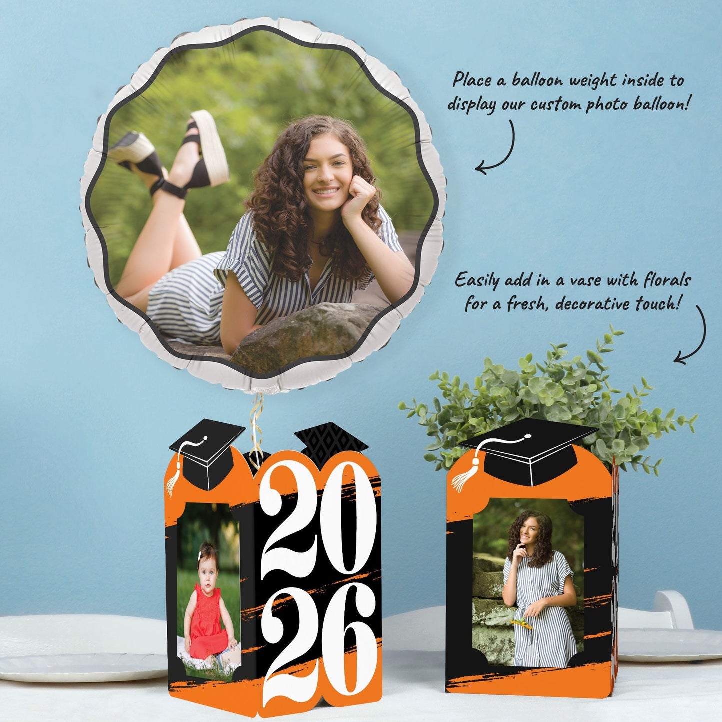 Orange Graduation Photo Centerpieces - 8 Ct