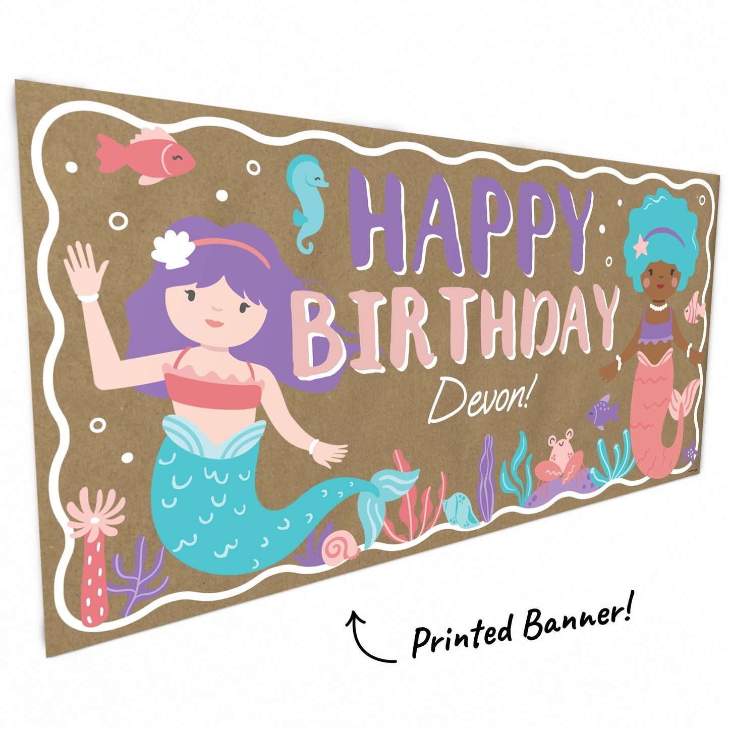 Custom Text Mermaid Birthday Kraft Banner