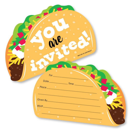 Taco 'Bout Fun - Shaped Fill-In Invitations - Mexican Fiesta Invitation Cards with Envelopes - Set of 12
