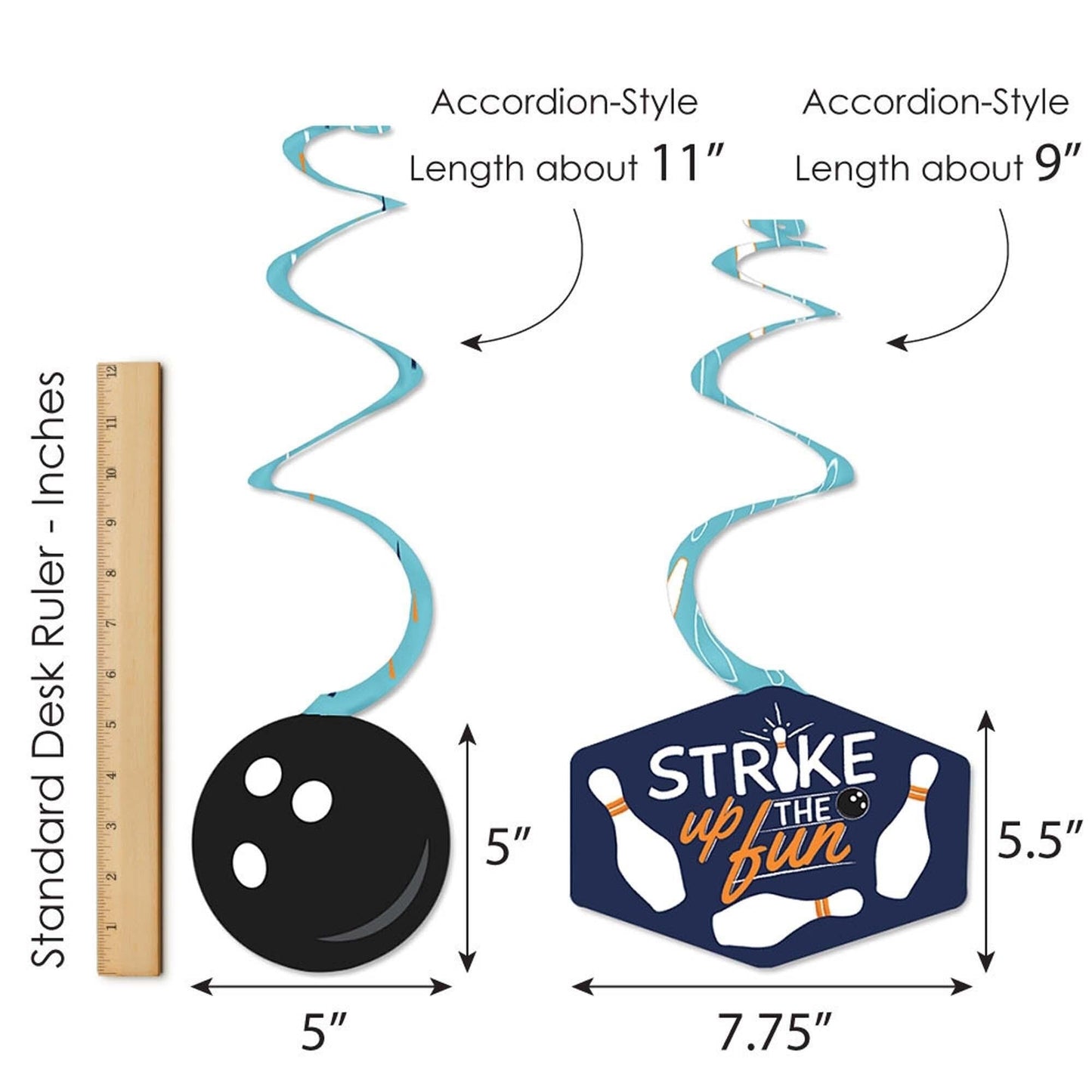 Strike Up the Fun - Bowling - Birthday Party or Baby Shower Hanging Decor - Party Decoration Swirls - Set of 40