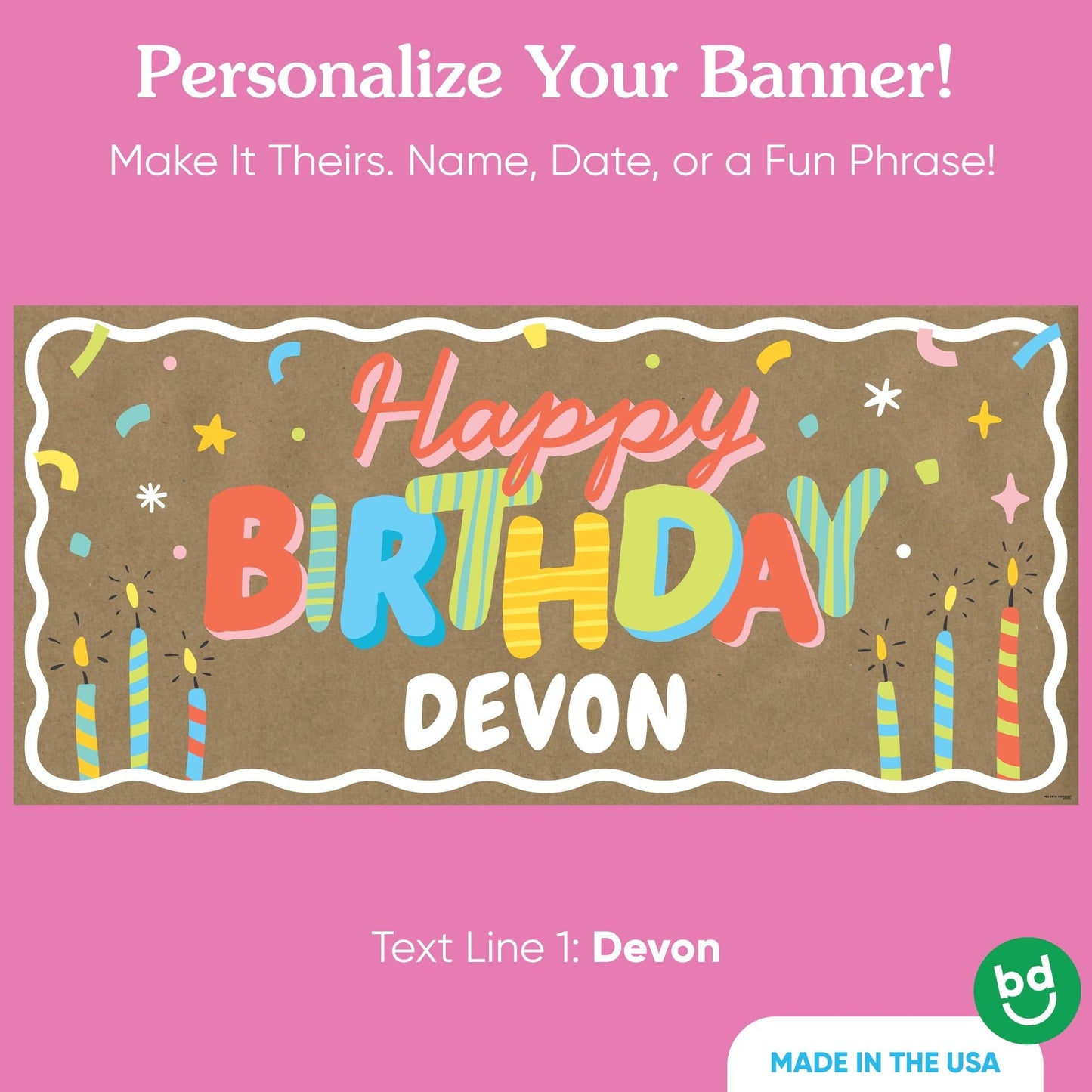 Custom Text Colorful Birthday Kraft Banner