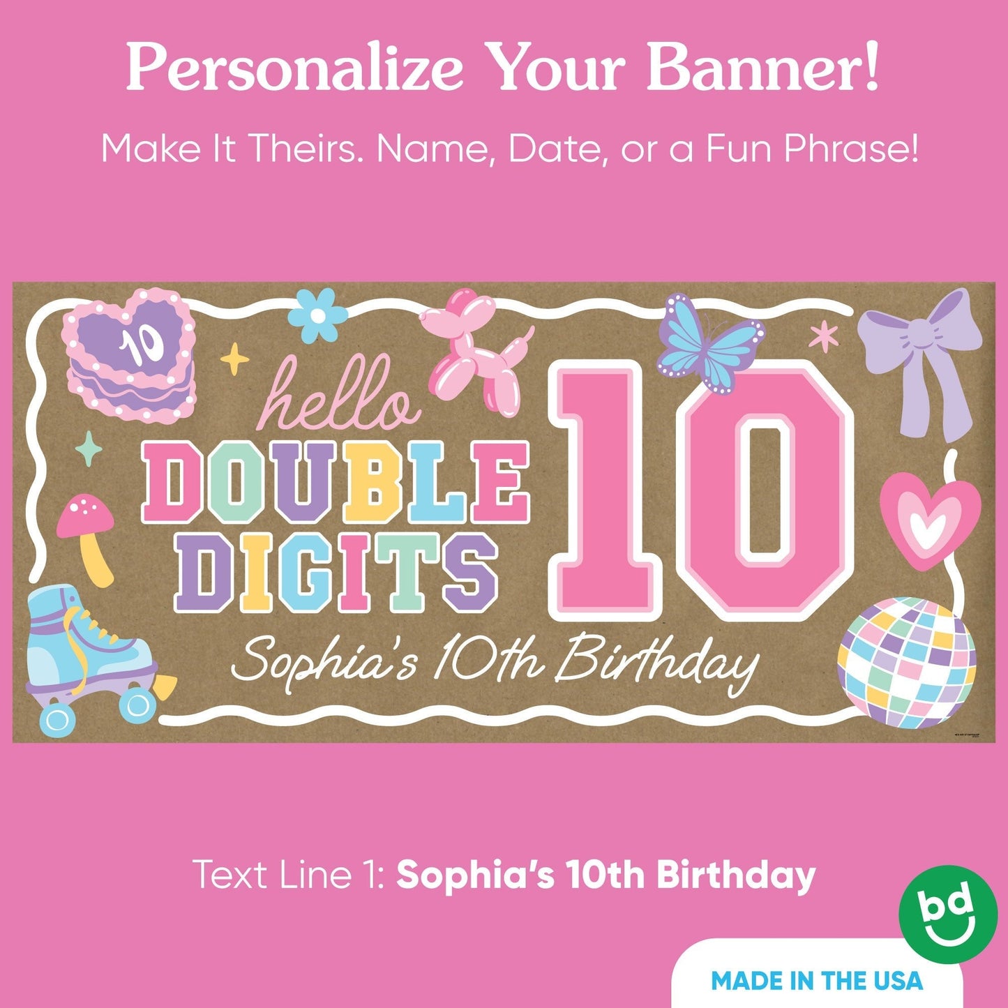 Custom Text Preppy 10th Birthday Girl Kraft Banner