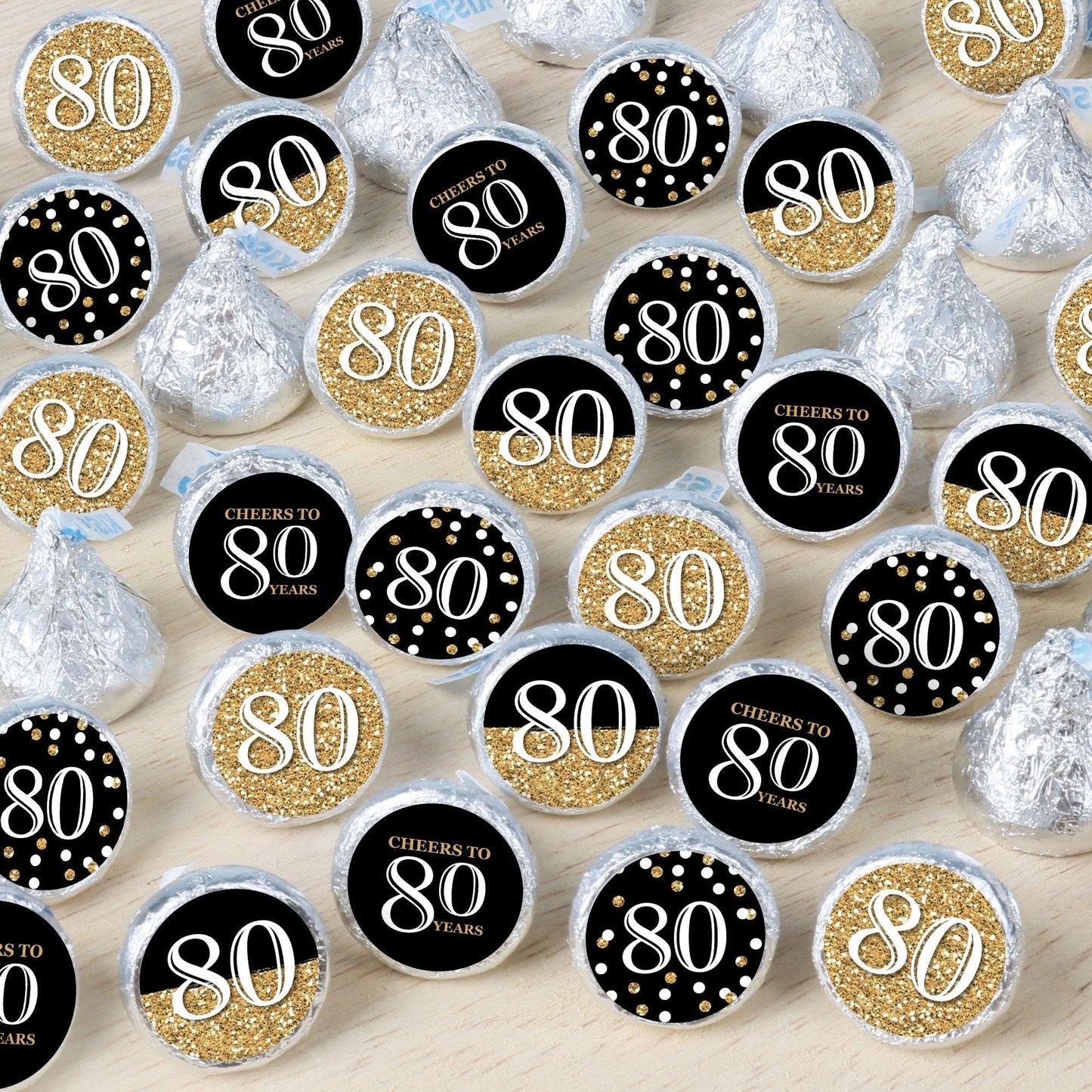 Adult 80th Birthday - Gold - Birthday Party Small Round Candy Stickers - Party Favor Labels - 324 Count