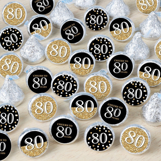 Adult 80th Birthday - Gold - Birthday Party Small Round Candy Stickers - Party Favor Labels - 324 Count