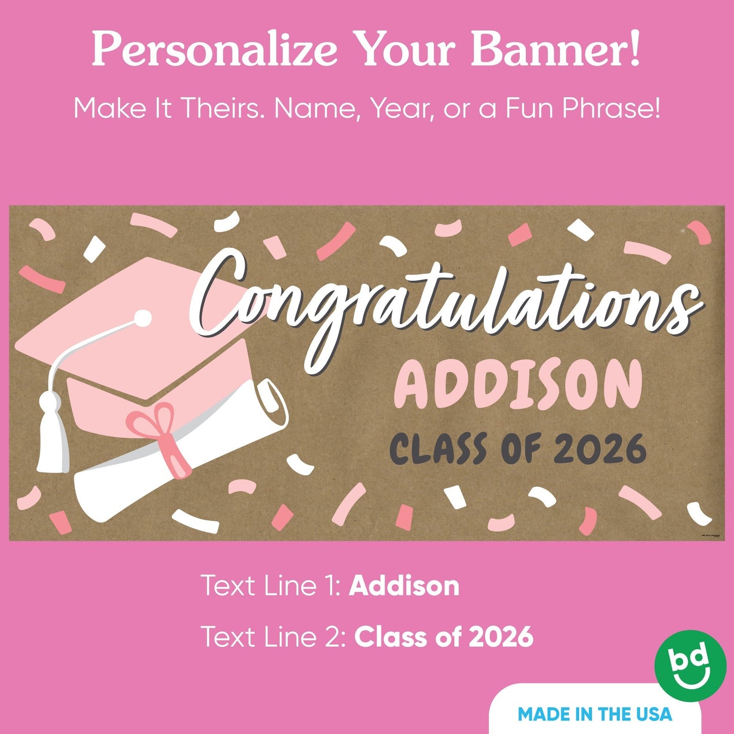 Custom Text Rose Gold Grad Kraft Banner