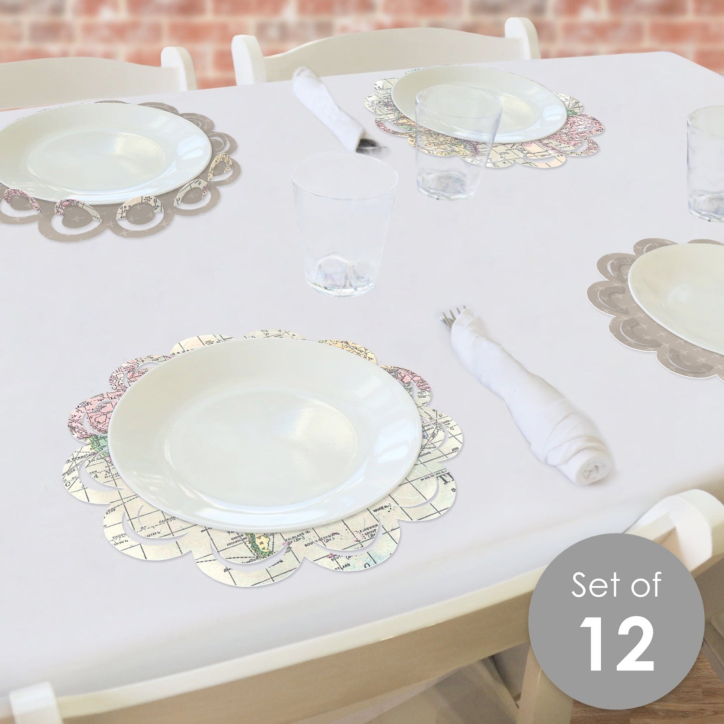 World Awaits - Travel Themed Party Round Table Decorations - Paper Chargers - Place Setting For 12