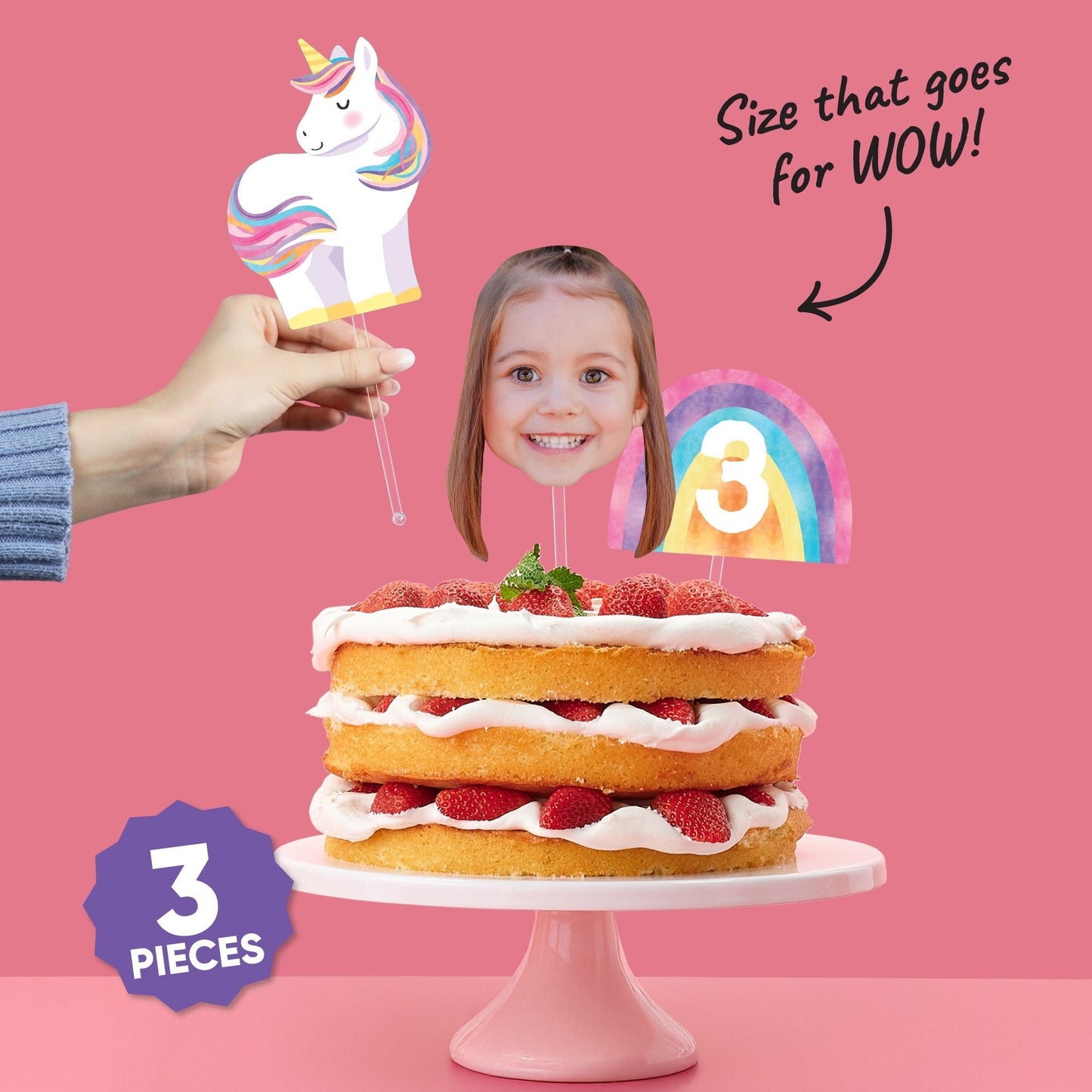 Custom Photo Unicorn Cake Topper - 3 Pc