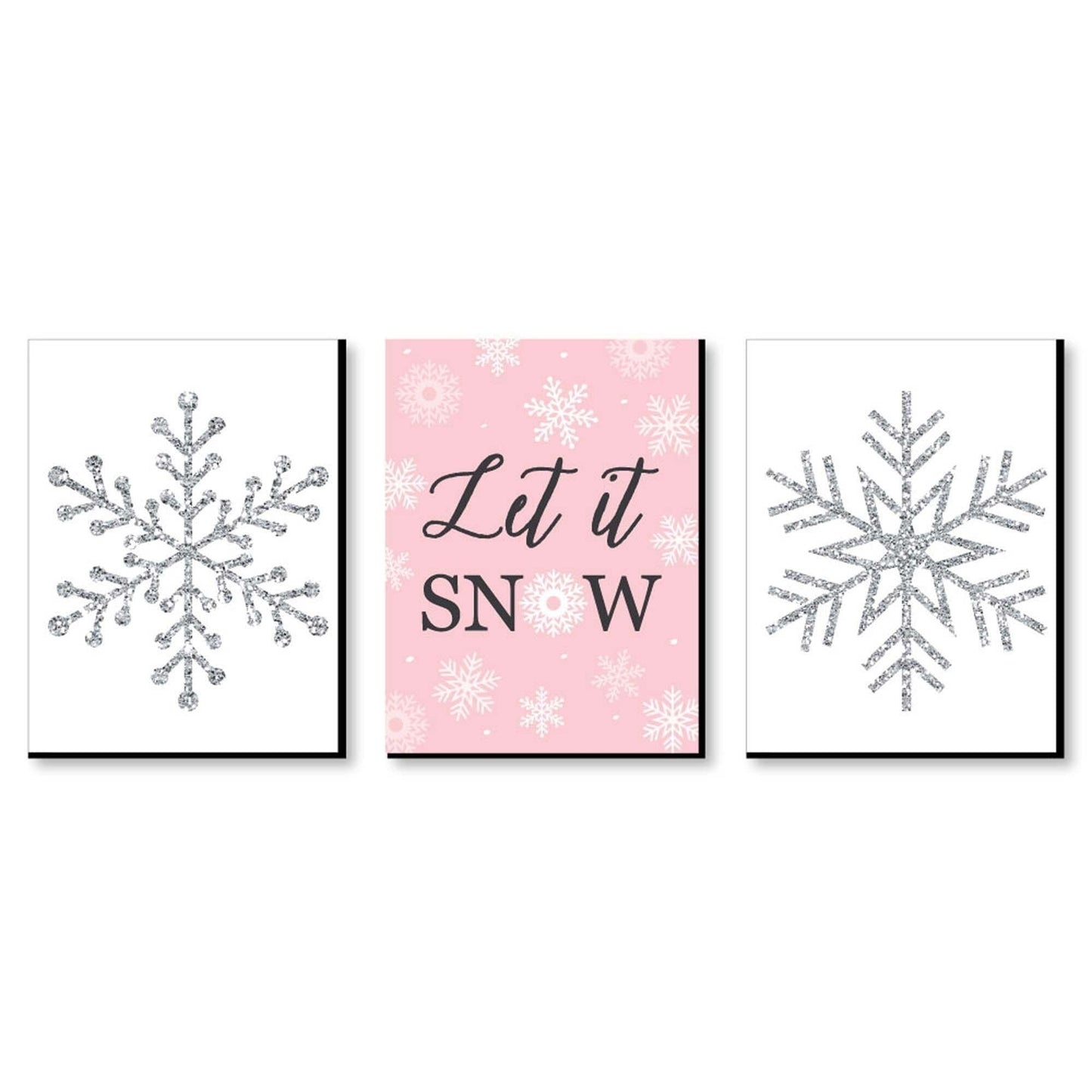Pink Winter Wonderland - Christmas Wall Art and Holiday Decorations - 7.5 x 10 inches - Set of 3 Prints