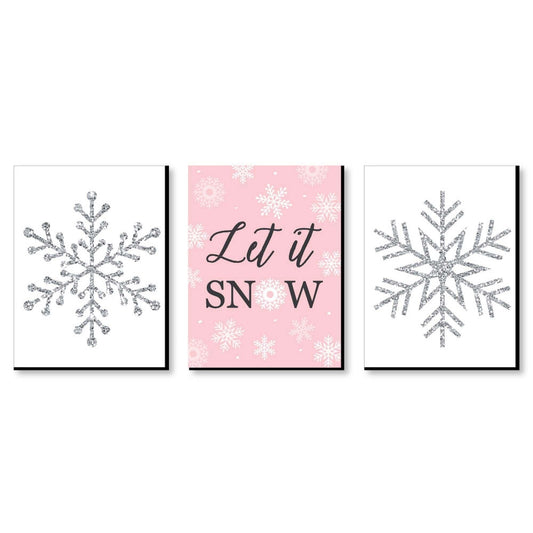 Pink Winter Wonderland - Christmas Wall Art and Holiday Decorations - 7.5 x 10 inches - Set of 3 Prints