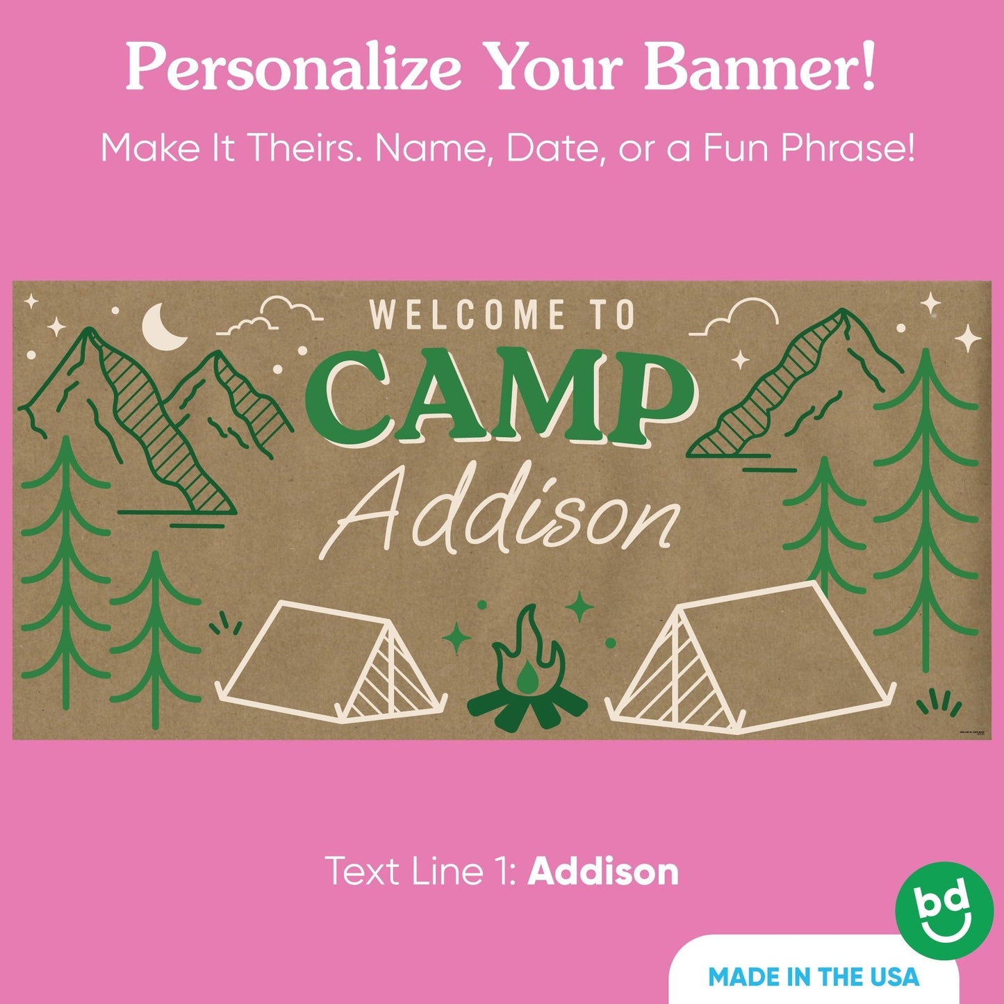 Custom Text Camp Bachelorette Kraft Banner