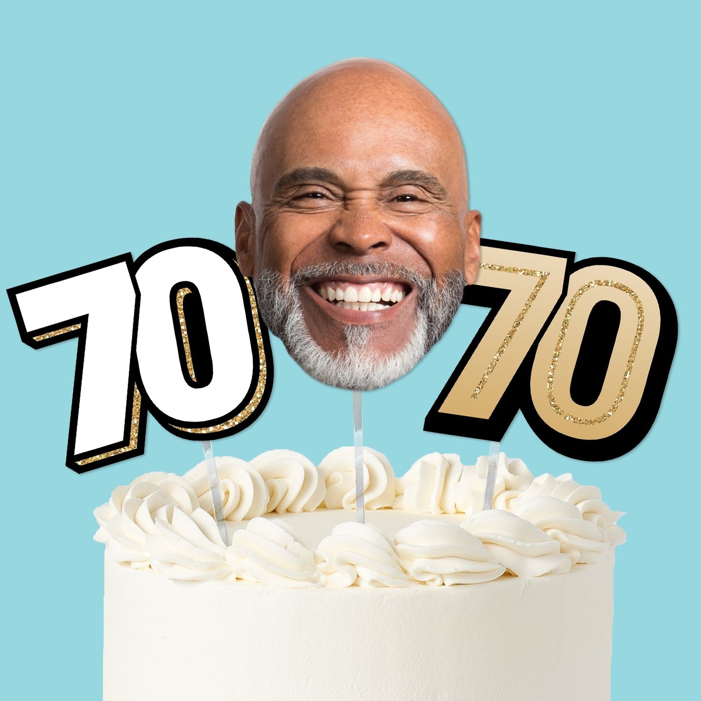 Custom Photo 70th Birthday Cake Topper - 3 Pc
