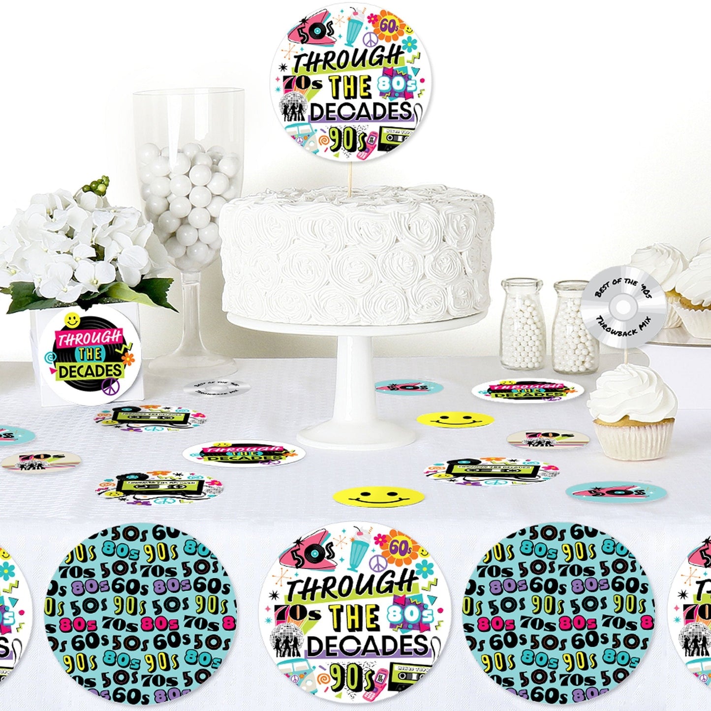 Through the Decades - 50s, 60s, 70s, 80s, and 90s Party Giant Circle Confetti - Party Decorations - Large Confetti 27 Count