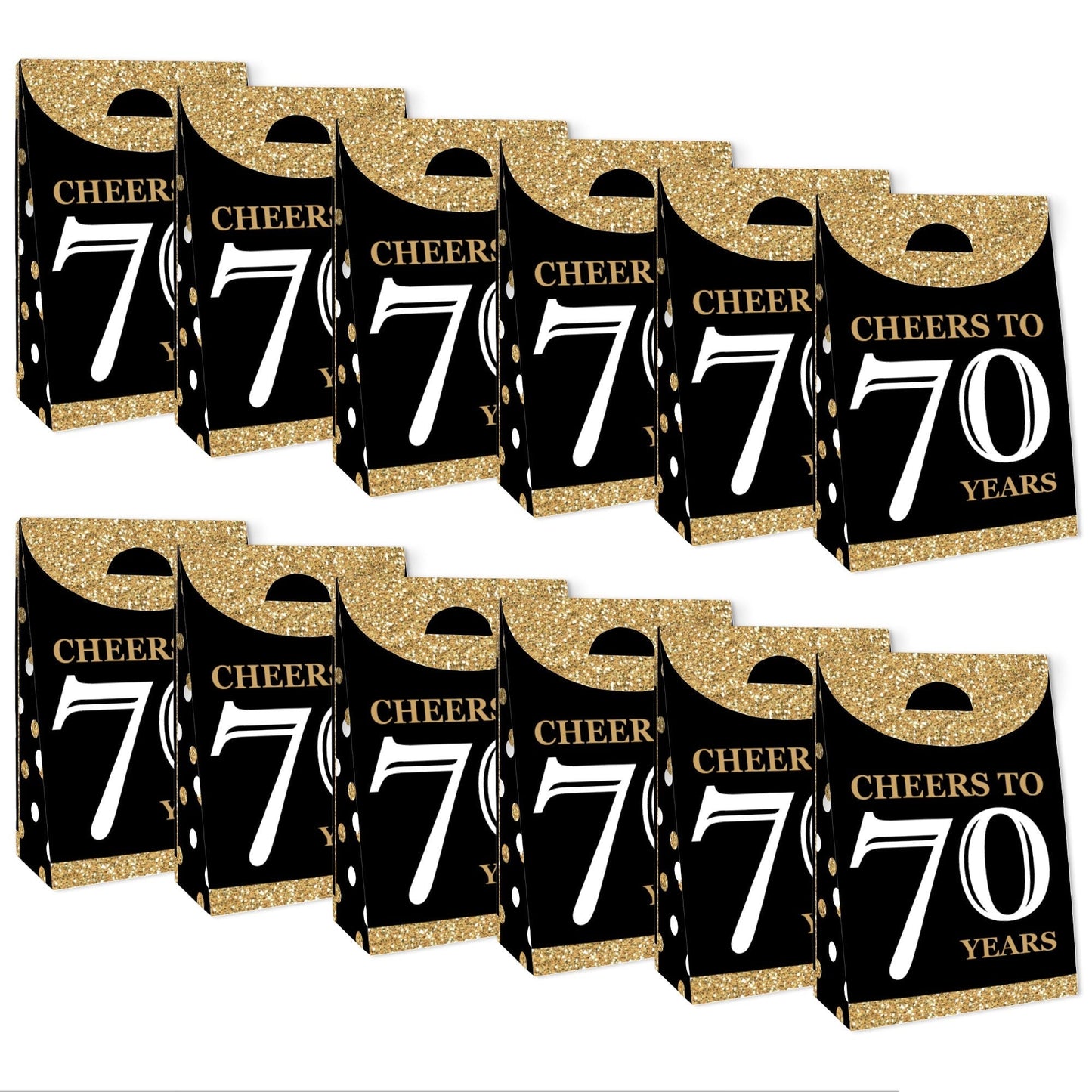 Adult 70th Birthday - Gold - Birthday Gift Favor Bags - Party Goodie Boxes - Set of 12