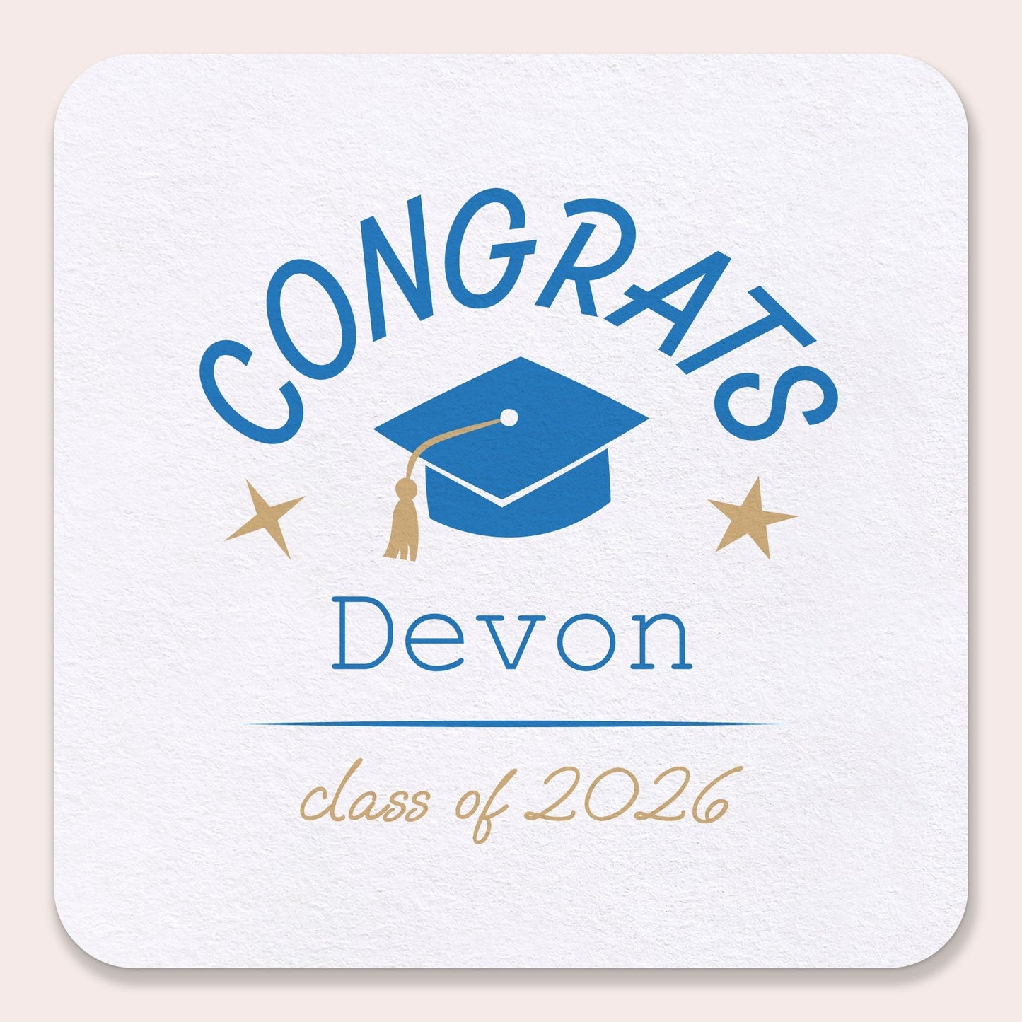 Custom Text Coasters - Blue Graduation - 100 Ct