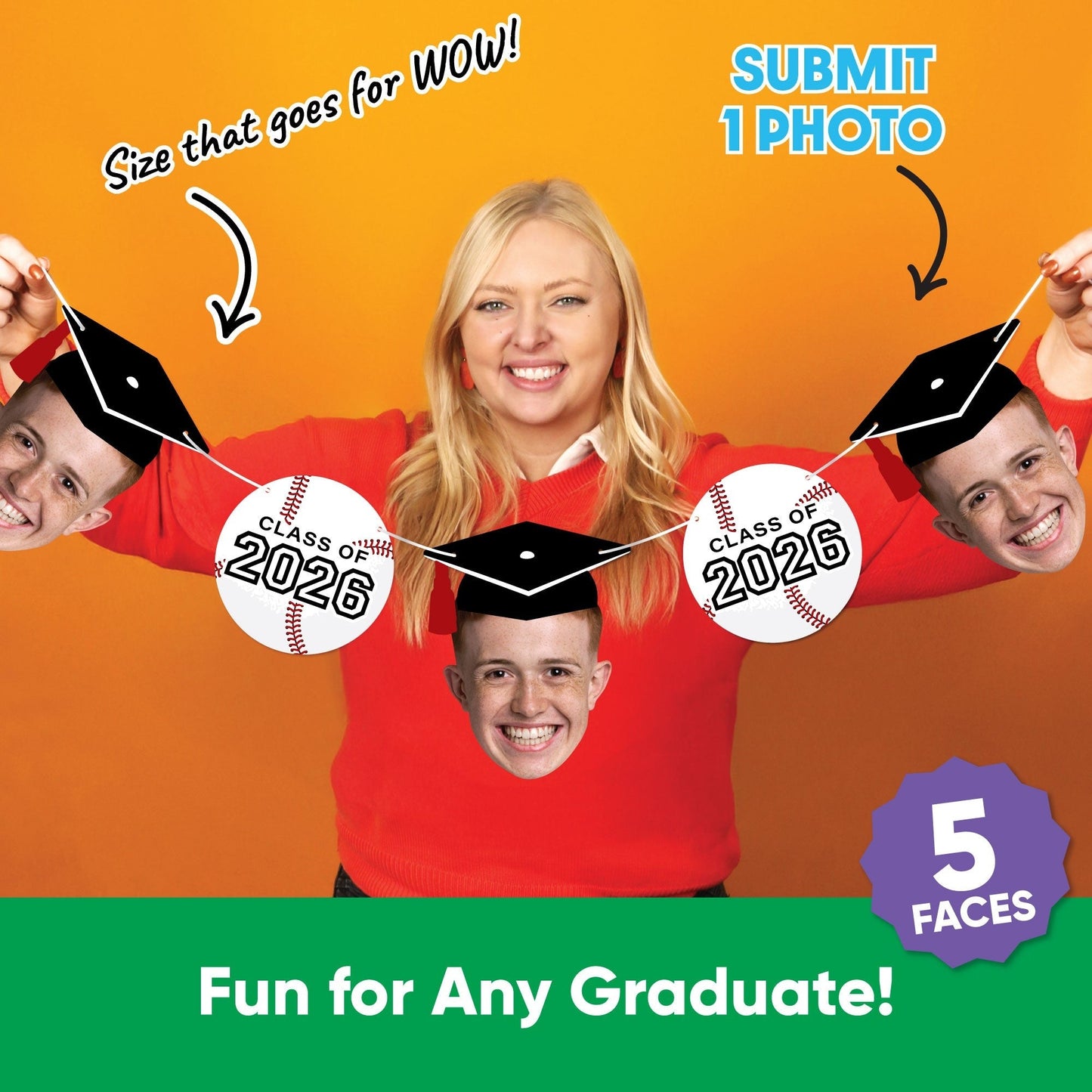 Custom Face Baseball Graduation Garland Banner