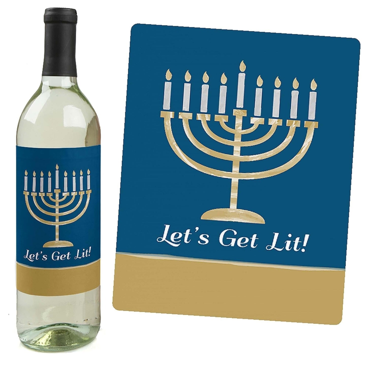 Happy Hanukkah - Chanukah Decorations for Women and Men - Wine Bottle Label Stickers - Set of 4