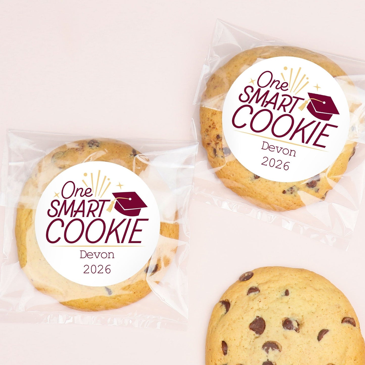 Custom Text Stickers & Clear Cookie Bags - Maroon Grad - 100 Ct