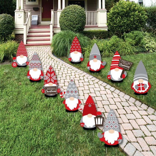 Christmas Gnomes - Lawn Decorations - Outdoor Holiday Party Yard Decorations - 10 Piece