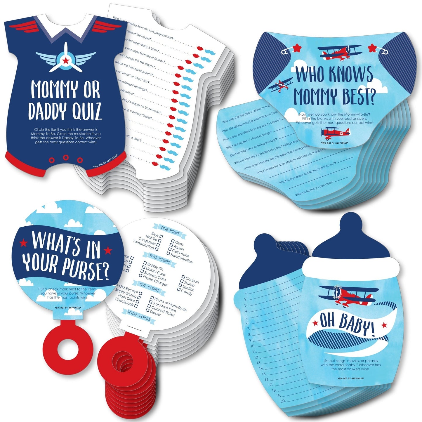 Taking Flight - Airplane - 4 Vintage Plane Baby Shower Games - 10 Cards Each - Gamerific Bundle