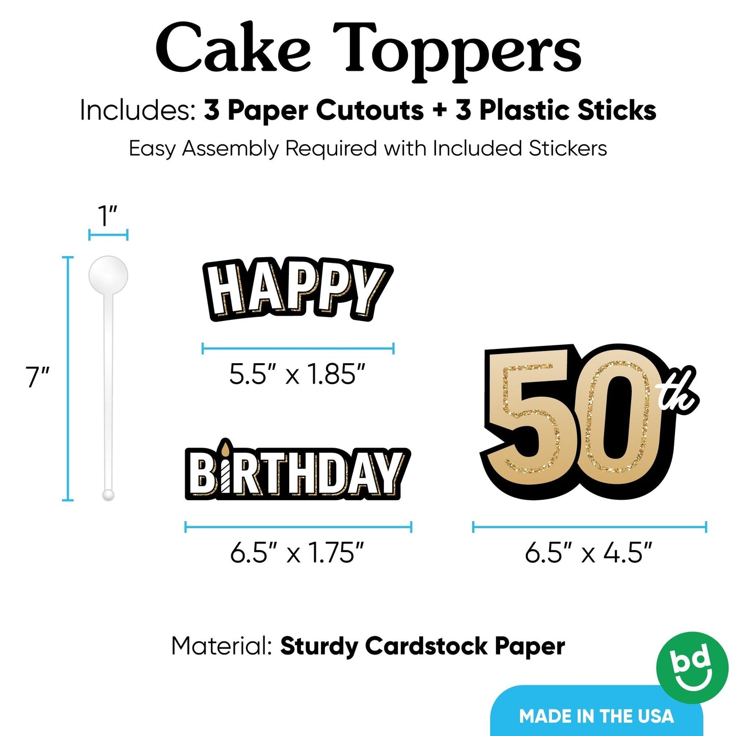 50th Birthday Cake Topper - 3 Pc