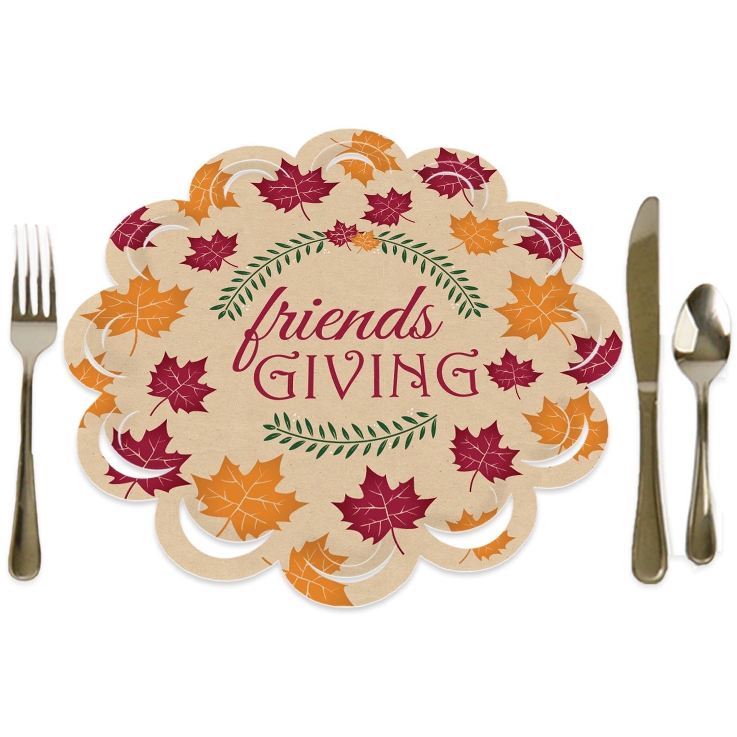 Friends Thanksgiving Feast - Friendsgiving Round Table Decorations - Paper Chargers - Place Setting For 12