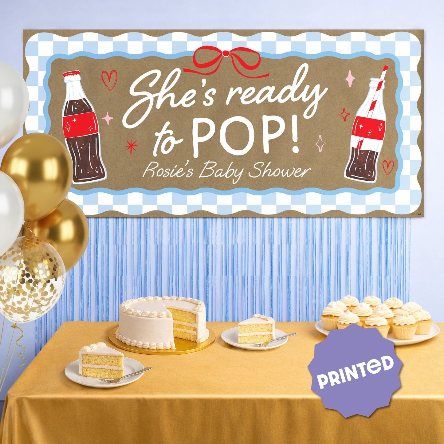 Custom Text She's Ready to Pop Kraft Banner