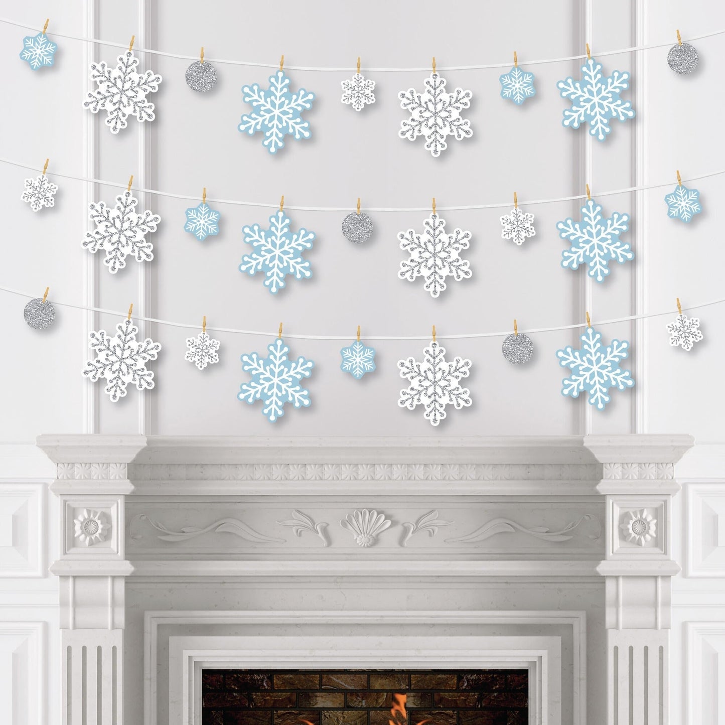 Winter Wonderland - Snowflake Holiday Party and Winter Wedding DIY Decorations - Clothespin Garland Banner - 44 Pieces
