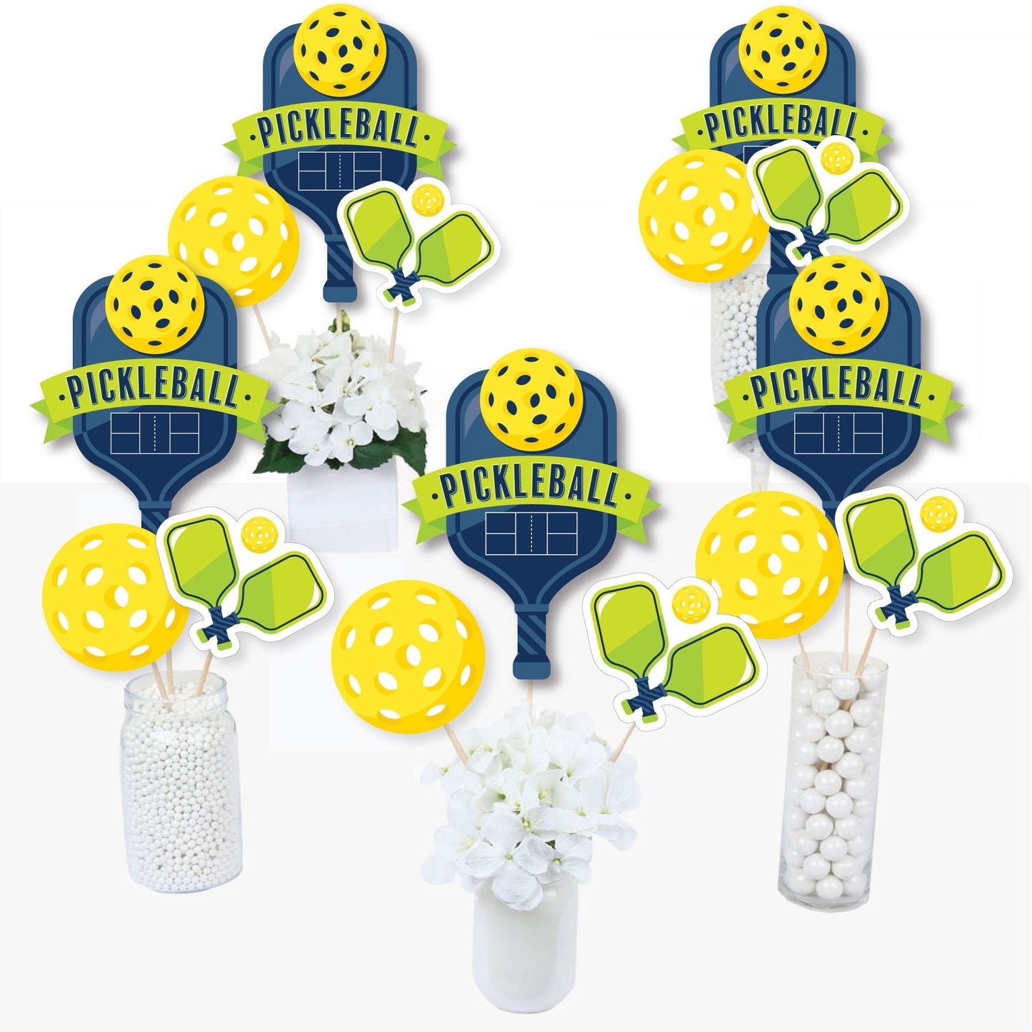 Let's Rally - Pickleball - Birthday or Retirement Party Centerpiece Sticks - Table Toppers - Set of 15