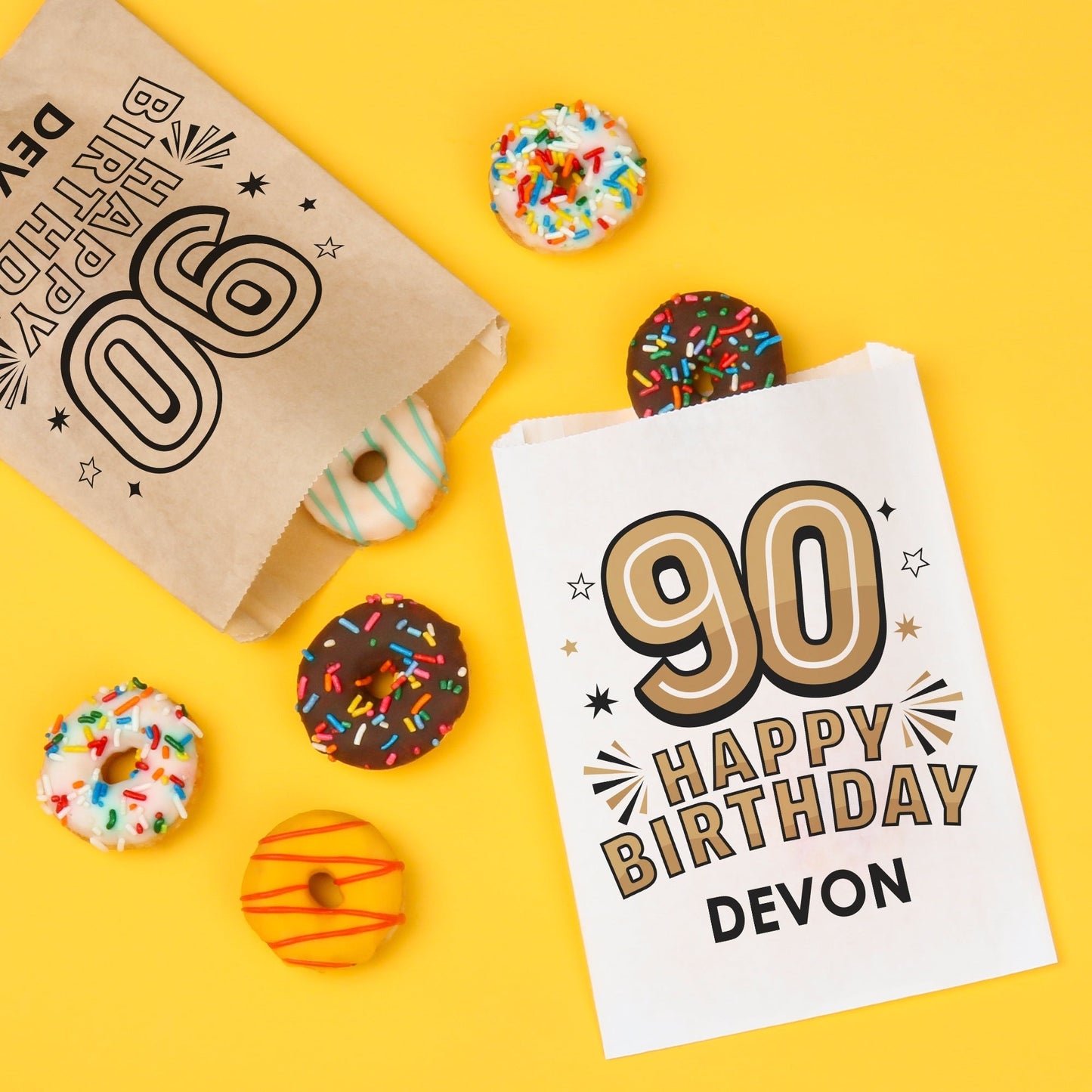 Custom Text Paper Treat Bags - 90th Birthday