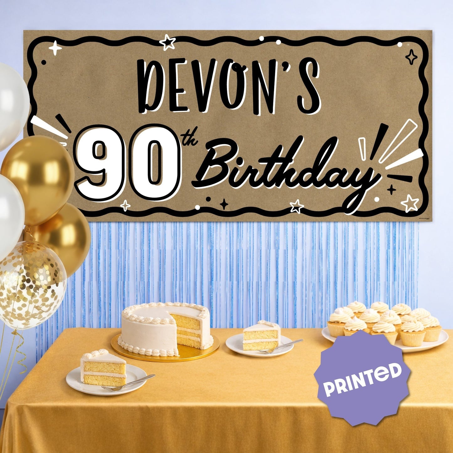 Custom Text 90th Birthday Kraft Banner