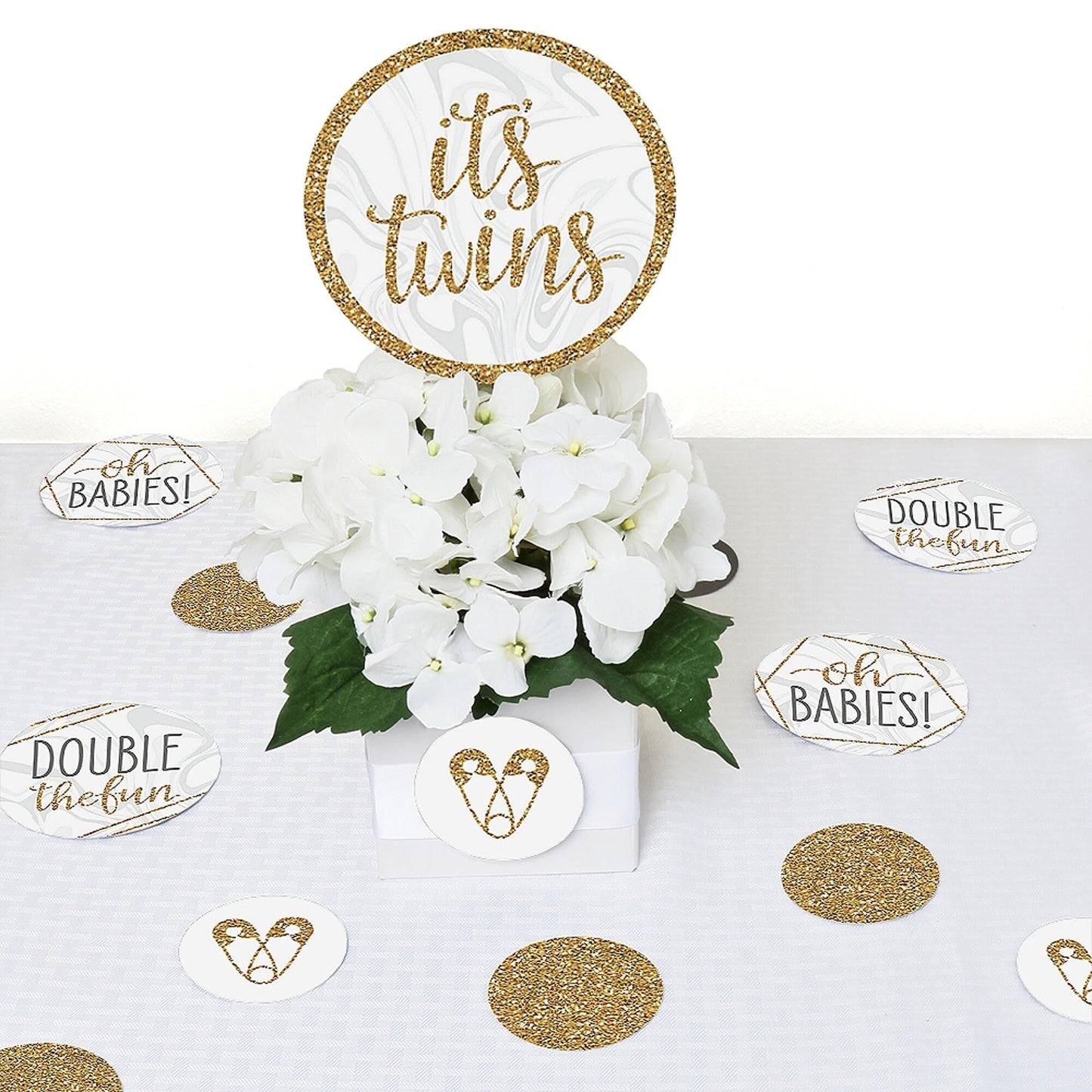It's Twins - Gold Twins Baby Shower Giant Circle Confetti - Party Decorations - Large Confetti 27 Count