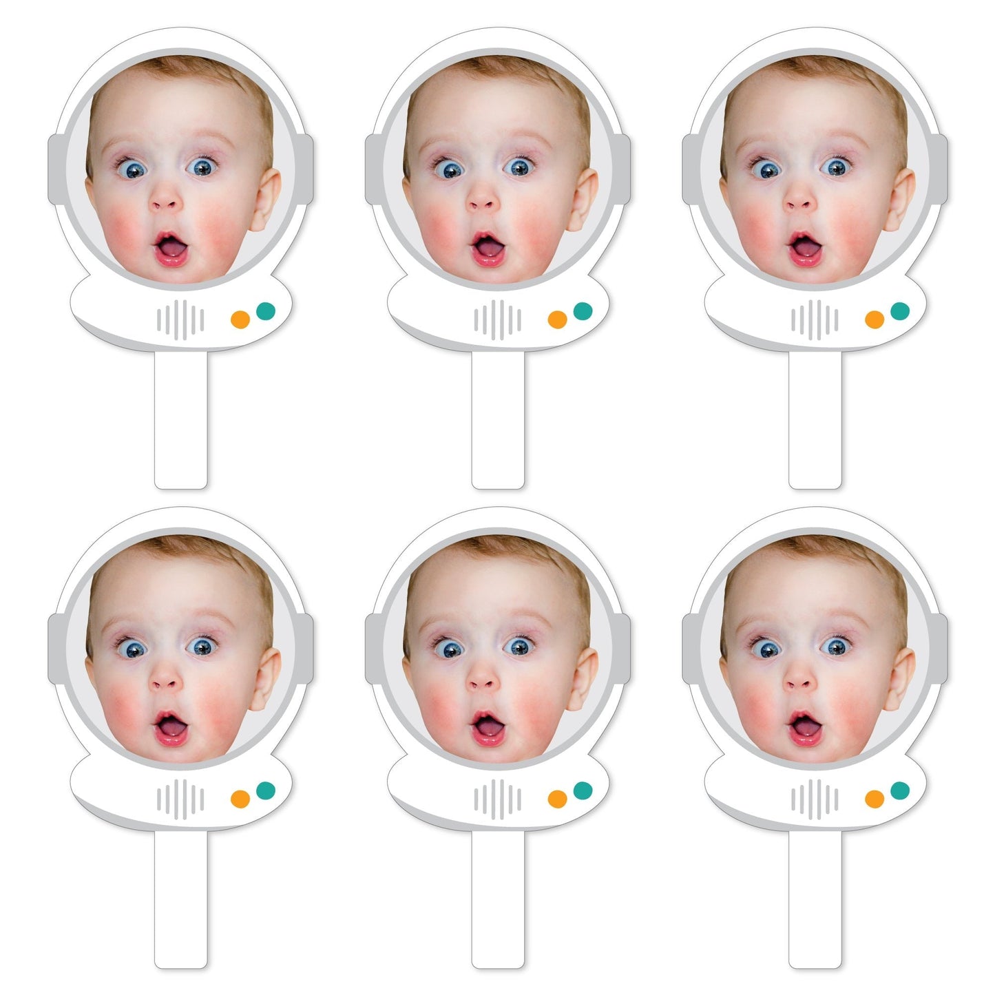 Custom Photo Blast Off to Outer Space - Rocket Ship Birthday Party Head Cut Out Photo Booth and Fan Props - Fun Face Cutout Paddles - Set of 6