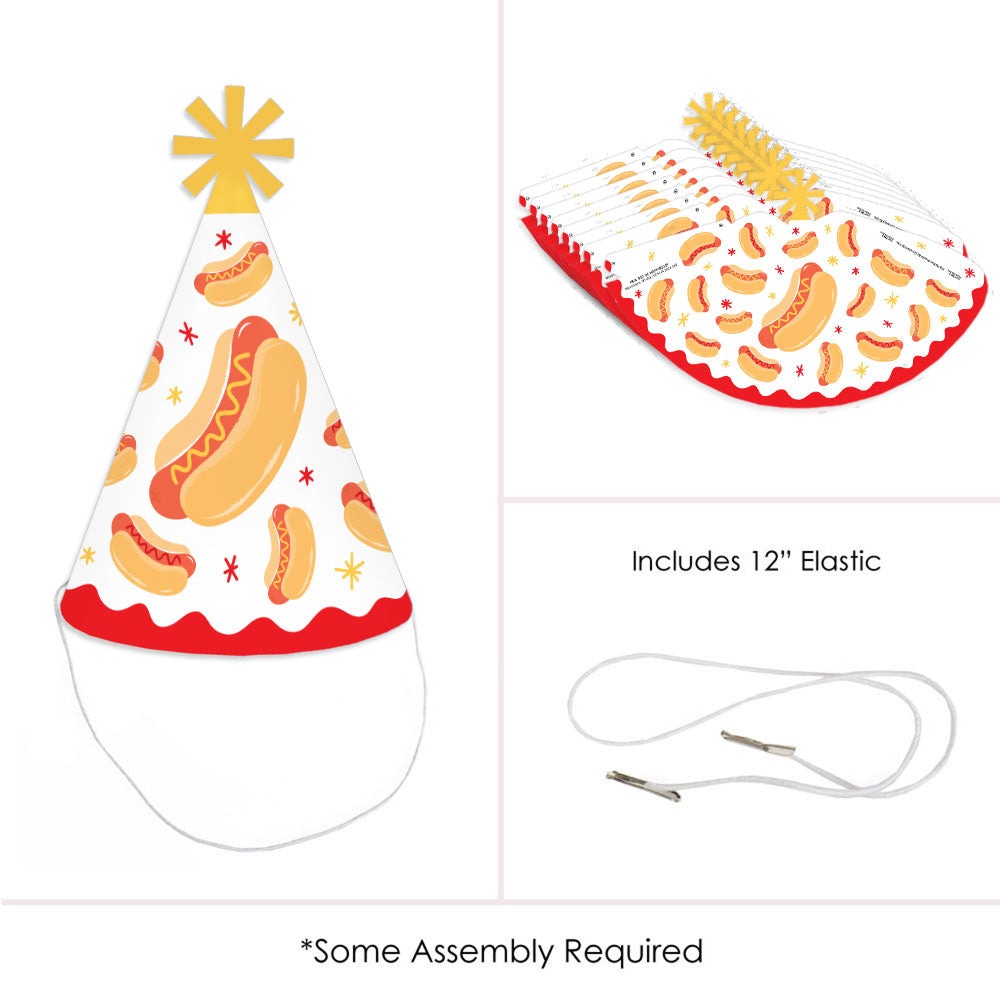 Hot Dog Cone Party Hats - Set of 8 (Standard Size)